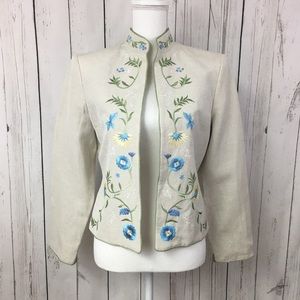 Kate Hill Women linen blend embroidered jacket 10P